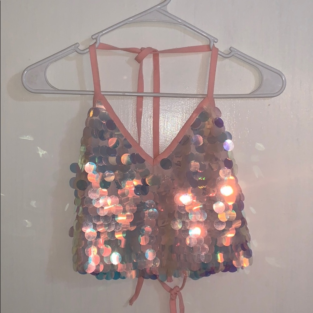 IHEARTRAVES PINK SEQUIN RAVEWEAR TOP